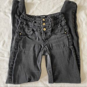 High Rise Triple Button Jeans